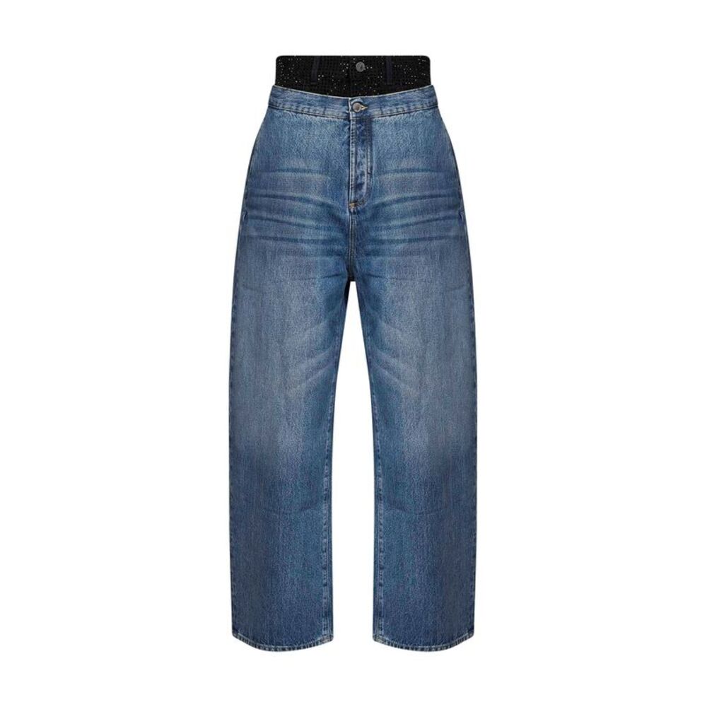 The Attico Women Blue Cotton Denim Double Waistband Jeans